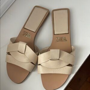 Zara Women's Beige Leather Sandals